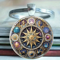Celestial Zodiac Alloy Keychain – Vintage Astrological Star Map Pendant