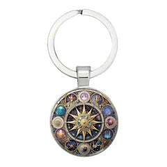 Celestial Zodiac Alloy Keychain – Vintage Astrological Star Map Pendant