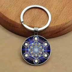 Mystical Sacred Geometry Alloy Keychain – Cosmic Mandala Design