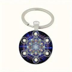 Mystical Sacred Geometry Alloy Keychain – Cosmic Mandala Design