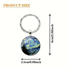 Van Gogh Starry Night Alloy Keychain – Artistic Round Pendant