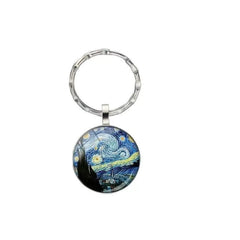 Van Gogh Starry Night Alloy Keychain – Artistic Round Pendant
