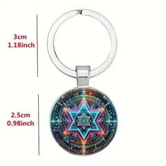 Geometric Alloy Keychain – Futuristic Star Mandala Design
