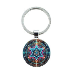Geometric Alloy Keychain – Futuristic Star Mandala Design