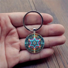 Geometric Alloy Keychain – Futuristic Star Mandala Design