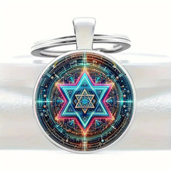 Geometric Alloy Keychain – Futuristic Star Mandala Design