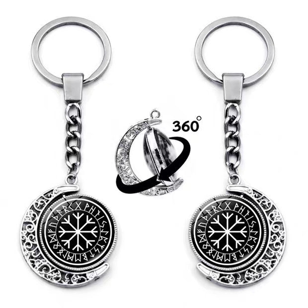 Nordic Runes Alloy Keychain – Stress Relief Crescent Moon Amulet