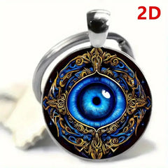 Mystic Blue Eye Alloy Keychain – Intricate Mandala Design