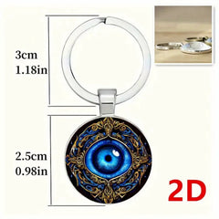 Mystic Blue Eye Alloy Keychain – Intricate Mandala Design