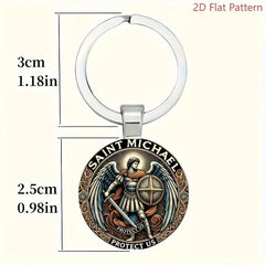 Saint Michael Alloy Keychain – "Protect Us" Guardian Angel Design