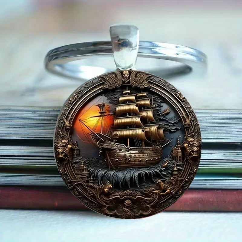 Vintage Sailing Ship Alloy Keychain – Nautical Adventure Key Ring