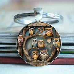 Cute Owl Family Alloy Keychain