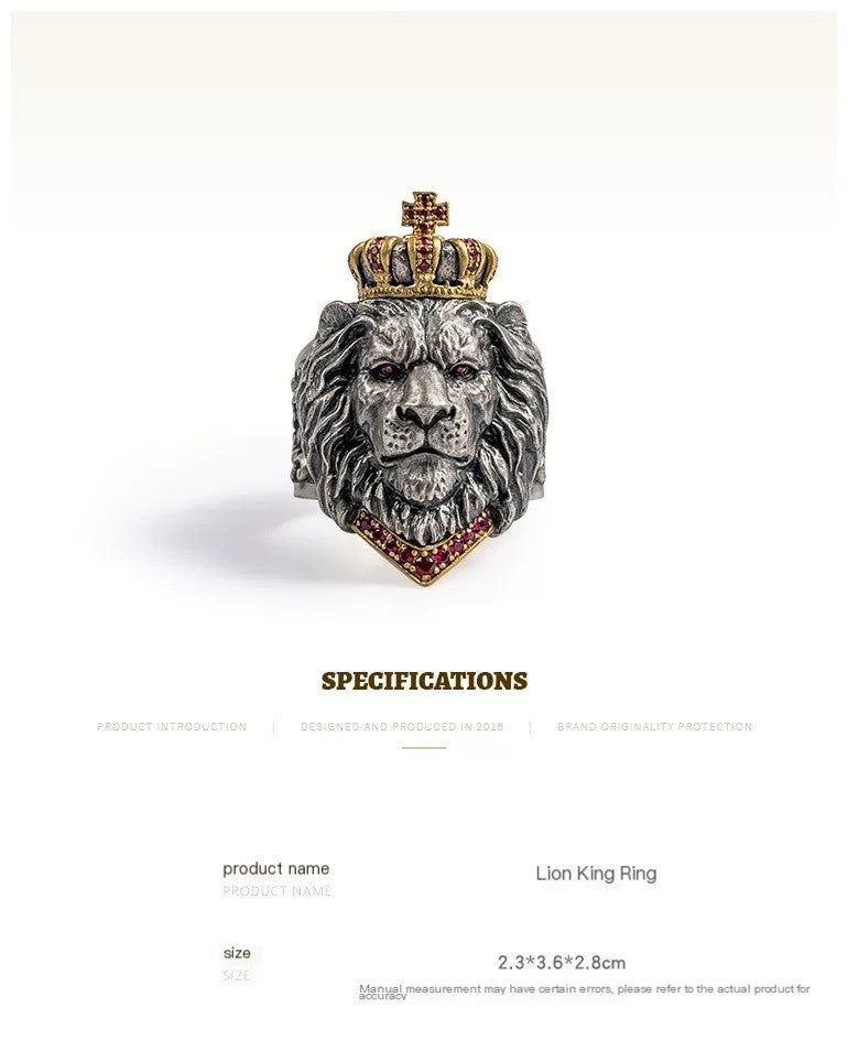 Regal Lion King Crown Alloy Ring – Majestic Statement Jewelry
