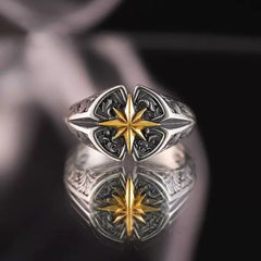 Nordic Compass Star Alloy Ring – Vintage Gold &amp; Silver Tone