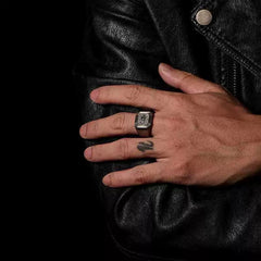 Hexagon Evil Eye Alloy Ring – Adjustable Vintage Protection Ring