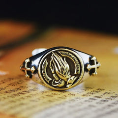 Praying Hands Ring – Vintage Alloy Cross Signet