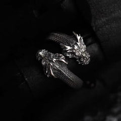 Double Dragon Head Alloy Ring – Adjustable Mythical Jewelry