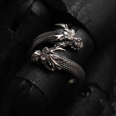 Double Dragon Head Alloy Ring – Adjustable Mythical Jewelry