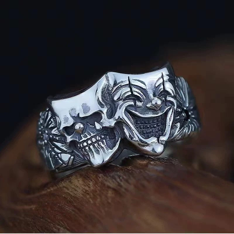 Vintage Alloy Skull &amp; Clown Mask Ring&nbsp;