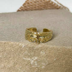 Vintage Alloy Face Open Ring – Artistic Statement Jewelry