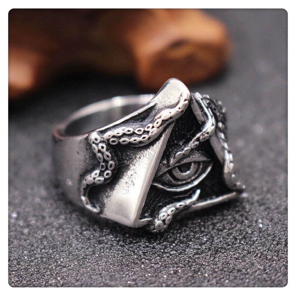 All-Seeing Eye Pyramid Ring with Octopus Tentacles&nbsp;