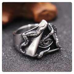 All-Seeing Eye Pyramid Ring with Octopus Tentacles&nbsp;