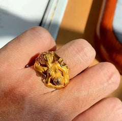 Adam and Eve Artistic Alloy Ring – Gold-Tone Sculptural Couple Statement Jewelry