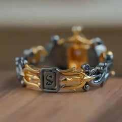 Knight’s Sword &amp; Wings Alloy Ring with Fanta Stone – Medieval Fantasy Statement Jewelry