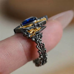 Baroque Blue Crystal Alloy Ring – Vintage Gothic Royal Statement Jewelry