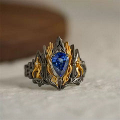 Baroque Blue Crystal Alloy Ring – Vintage Gothic Royal Statement Jewelry