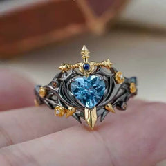 Thorned Rose Alloy Ring with Blue Crystal