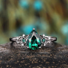 Vintage Emerald Green Zirconia Ring Set – Alloy Floral Design Statement Jewelry