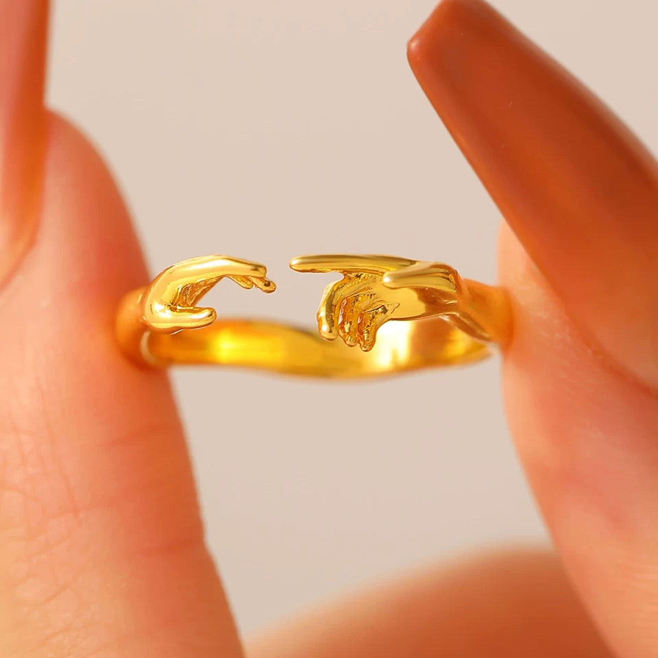 Adam’s Creation Hand Ring – Gold-Tone Artistic Alloy Statement Jewelry