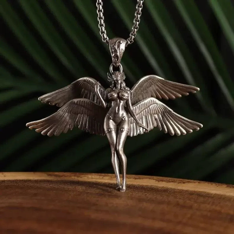 Gothic Alloy Dark Angel Wing Pendant Necklace