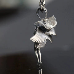 Celestial Angel Wing Pendant Necklace with Crystal Orb