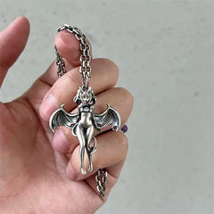 Gothic Succubus Demon Wing Pendant Necklace