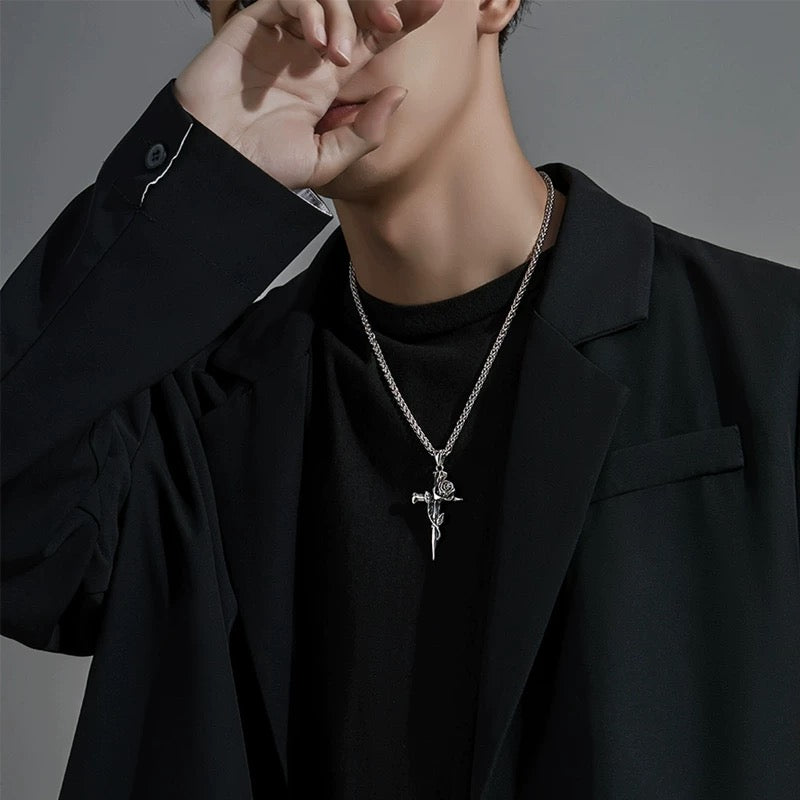 Rose Cross Pendant Necklace