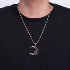 Crescent Moon Pendant Necklace with Black Rose