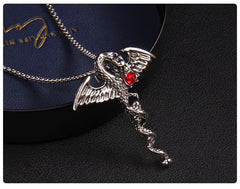 &nbsp;Winged Serpent Pendant Necklace with Red Gem