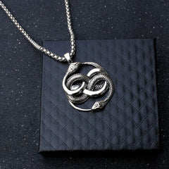 Double-Headed Snake Knot Pendant Necklace – Vintage Serpent Amulet Jewelry