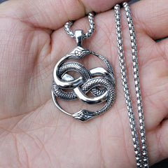 Double-Headed Snake Knot Pendant Necklace – Vintage Serpent Amulet Jewelry