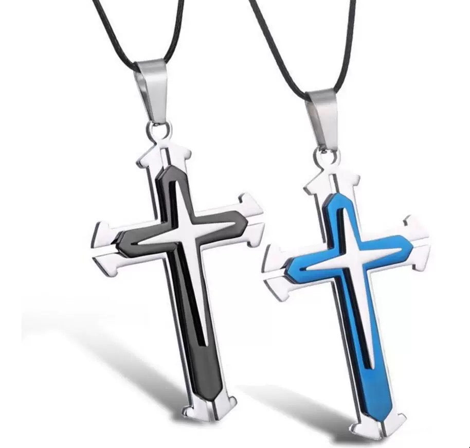 Layer Cross Pendant Necklace – Black & Blue