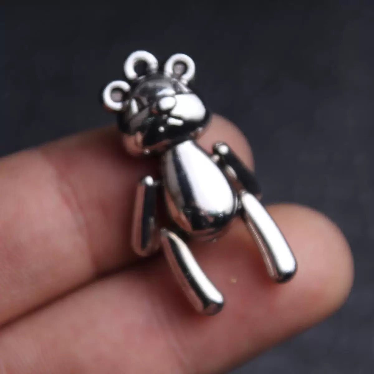 Cute Bear Pendant – Metallic Silver