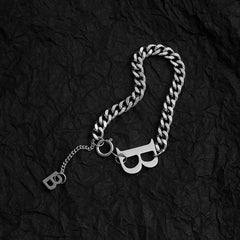 Stainless Steel Chunky Chain Bracelet with Letter B Charm