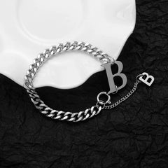 Stainless Steel Chunky Chain Bracelet with Letter B Charm