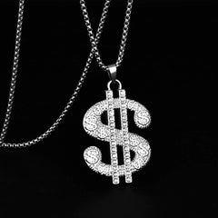 Dollar Sign Pendant Necklace – Hip Hop Style, Silver-Tone