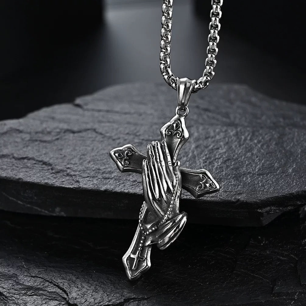 Alloy Praying Hands Cross Pendant Necklace – Faith & Prayer Jewelry