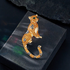 Vintage Alloy Leopard Brooch – Orange Crystal Animal Pin