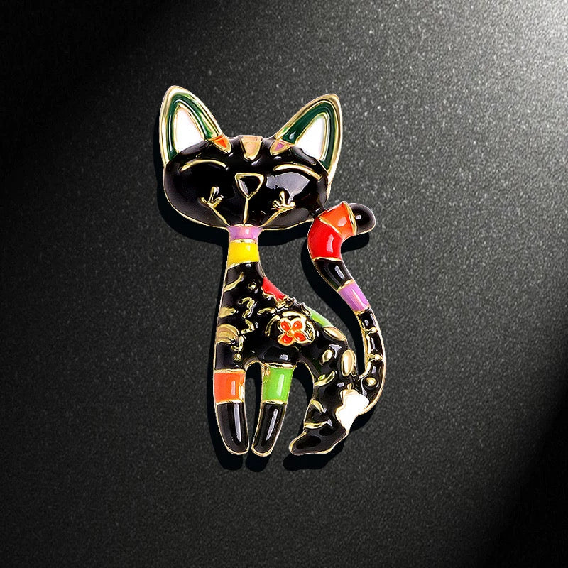 Colorful Enamel Cat Brooch – Whimsical Fashion Pin