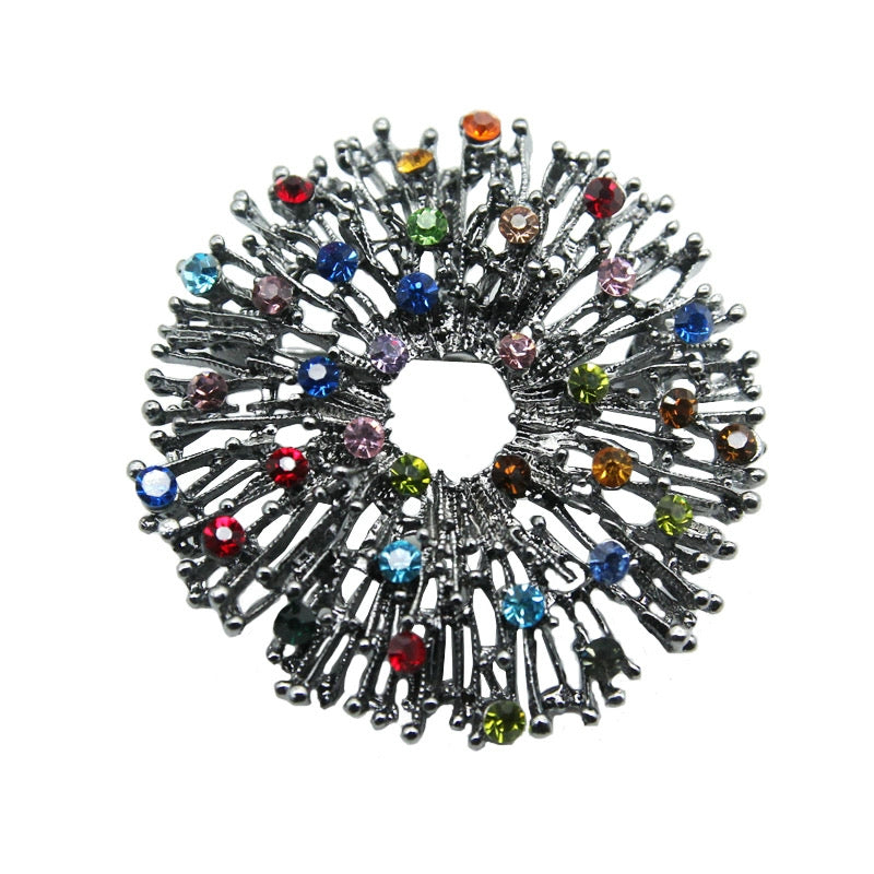 Alloy Rainbow Starburst Brooch Pin with Multicolor Rhinestones